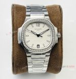 PFF Factory Patek Philippe Ladies-Nautilus 9015 Copy Watch White Dial Diamond Case